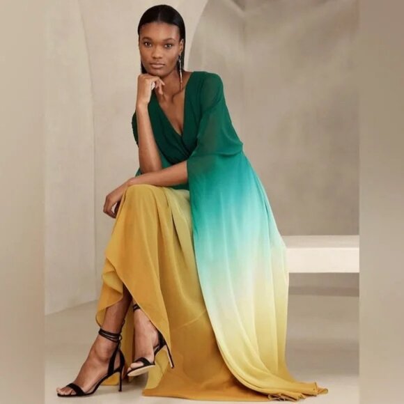 Banana Republic Daybreak Ombre Blue Zela Chiffon Maxi Dress, Size - Picture 3 of 4